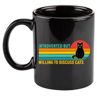 Funny Retro Cat Introverted But Willing To Discuss Cats 11oz C Handle Ceramic Mug