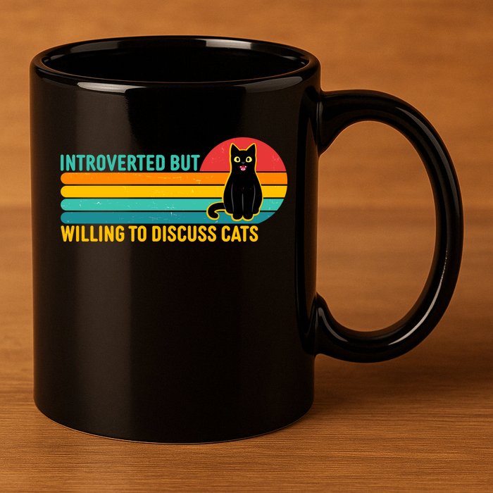 Funny Retro Cat Introverted But Willing To Discuss Cats 11oz C Handle Ceramic Mug
