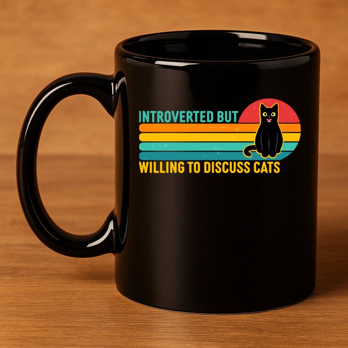 Funny Retro Cat Introverted But Willing To Discuss Cats 11oz C Handle Ceramic Mug