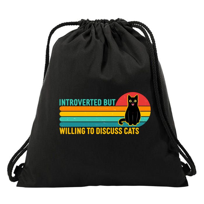 Funny Retro Cat Introverted But Willing To Discuss Cats Drawstring Bag
