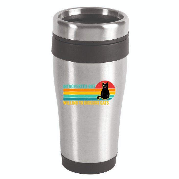 Funny Retro Cat Introverted But Willing To Discuss Cats 16oz Travel Tumbler