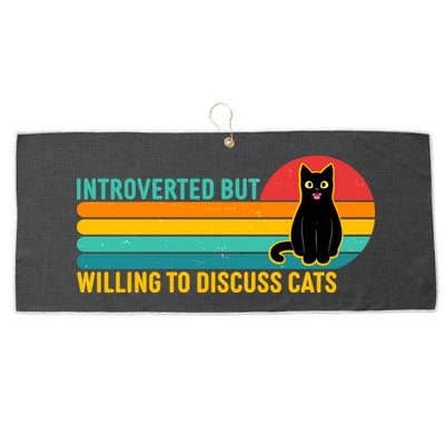 Funny Retro Cat Introverted But Willing To Discuss Cats Large Microfiber Waffle Golf Towel