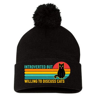 Funny Retro Cat Introverted But Willing To Discuss Cats Pom Pom 12in Knit Beanie