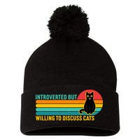 Funny Retro Cat Introverted But Willing To Discuss Cats Pom Pom 12in Knit Beanie