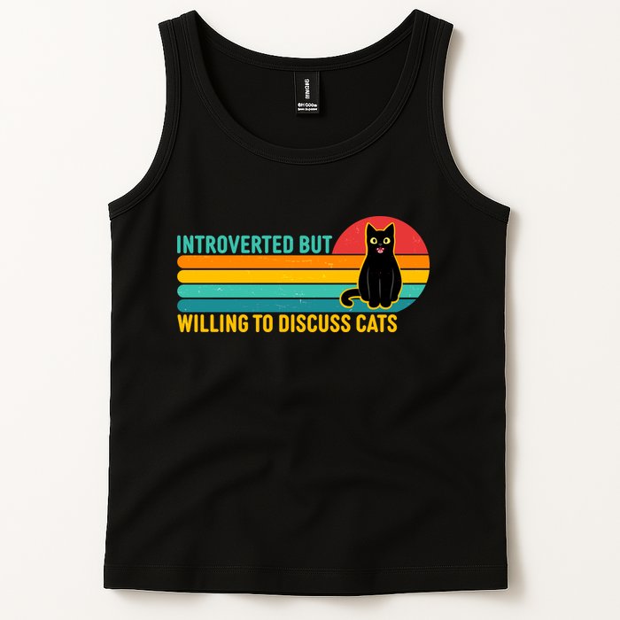 Funny Retro Cat Introverted But Willing To Discuss Cats Tank Top