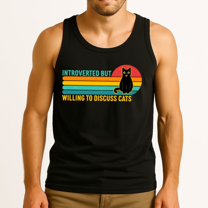 Funny Retro Cat Introverted But Willing To Discuss Cats Tank Top