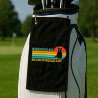 Funny Retro Cat Introverted But Willing To Discuss Cats Golf Towel