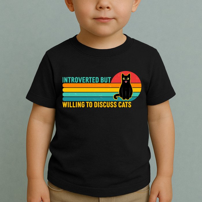 Funny Retro Cat Introverted But Willing To Discuss Cats Toddler T-Shirt