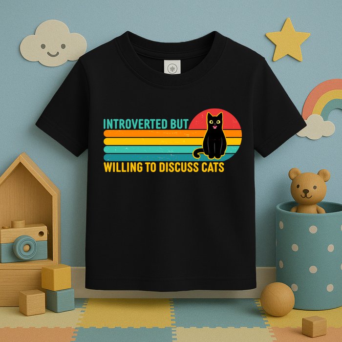 Funny Retro Cat Introverted But Willing To Discuss Cats Toddler T-Shirt
