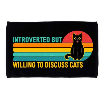 Funny Retro Cat Introverted But Willing To Discuss Cats Microfiber Hand Towel