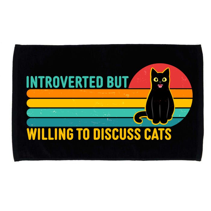 Funny Retro Cat Introverted But Willing To Discuss Cats Microfiber Hand Towel