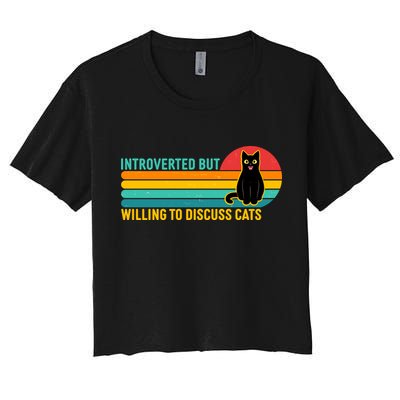 Funny Retro Cat Introverted But Willing To Discuss Cats Crop Top