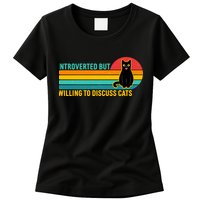 Funny Retro Cat Introverted But Willing To Discuss Cats Womens T-Shirt