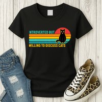 Funny Retro Cat Introverted But Willing To Discuss Cats Womens T-Shirt
