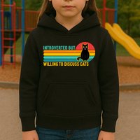 Funny Retro Cat Introverted But Willing To Discuss Cats Kids Hoodie