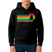Funny Retro Cat Introverted But Willing To Discuss Cats Kids Hoodie