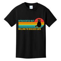 Funny Retro Cat Introverted But Willing To Discuss Cats Kids T-Shirt