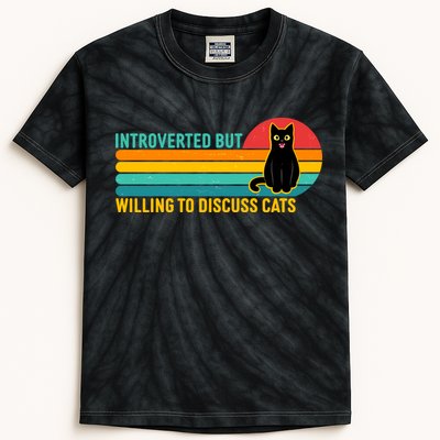 Funny Retro Cat Introverted But Willing To Discuss Cats Kids Tie-Dye T-Shirt