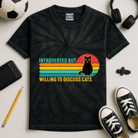 Funny Retro Cat Introverted But Willing To Discuss Cats Kids Tie-Dye T-Shirt