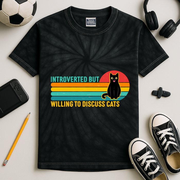 Funny Retro Cat Introverted But Willing To Discuss Cats Kids Tie-Dye T-Shirt