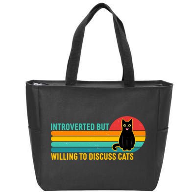 Funny Retro Cat Introverted But Willing To Discuss Cats Zip Tote Bag