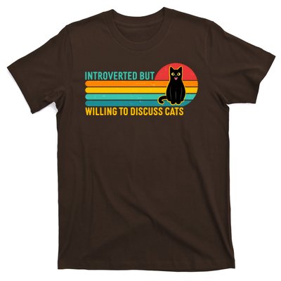 Funny Retro Cat Introverted But Willing To Discuss Cats T-Shirt