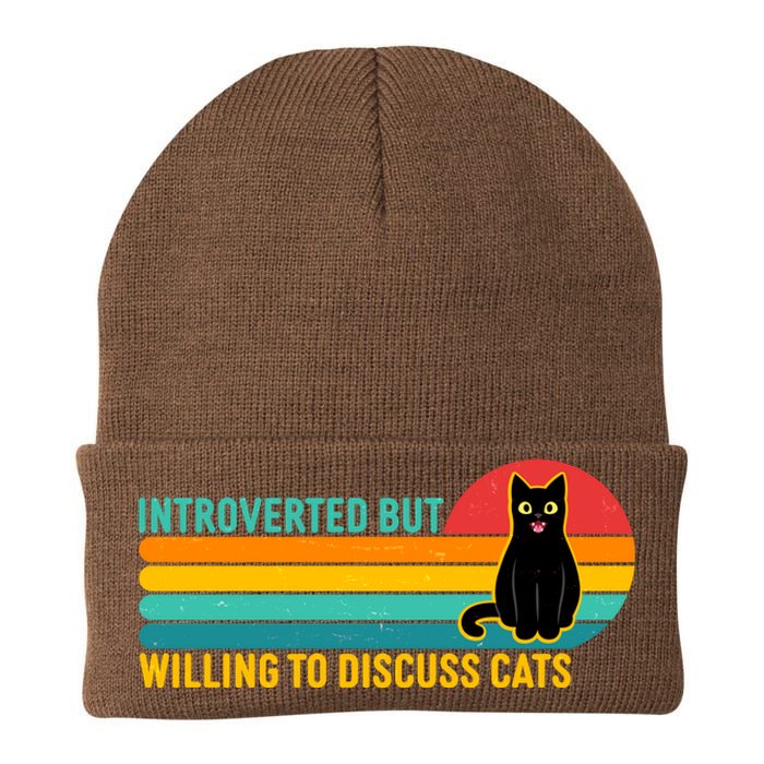 Funny Retro Cat Introverted But Willing To Discuss Cats Knit Cap Winter Beanie