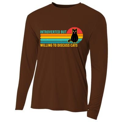 Funny Retro Cat Introverted But Willing To Discuss Cats Cooling Performance Long Sleeve Crew