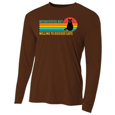 Funny Retro Cat Introverted But Willing To Discuss Cats Cooling Performance Long Sleeve Crew