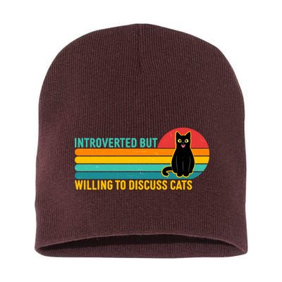 Funny Retro Cat Introverted But Willing To Discuss Cats Short Acrylic Beanie