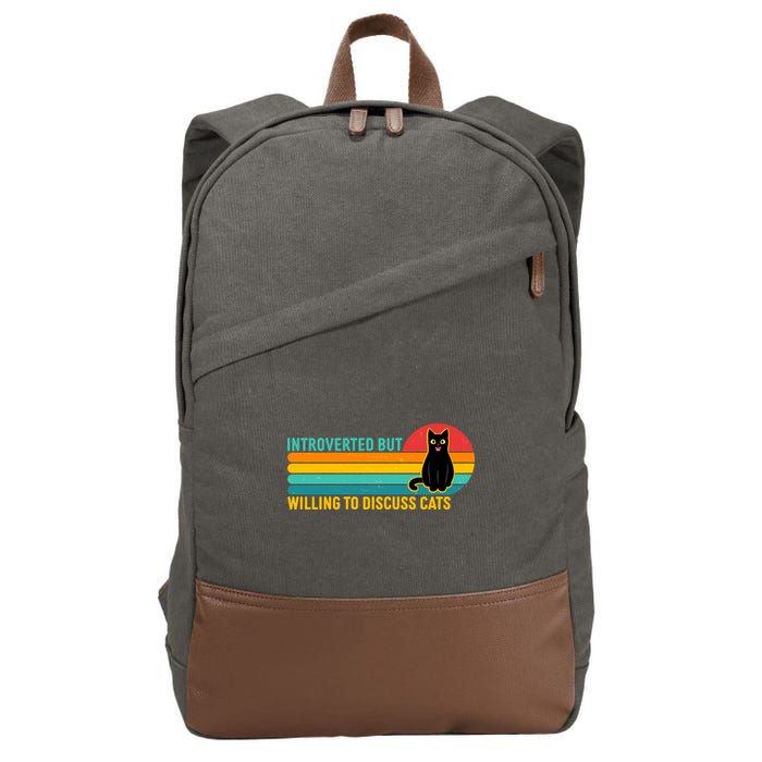 Funny Retro Cat Introverted But Willing To Discuss Cats Cotton Canvas Backpack