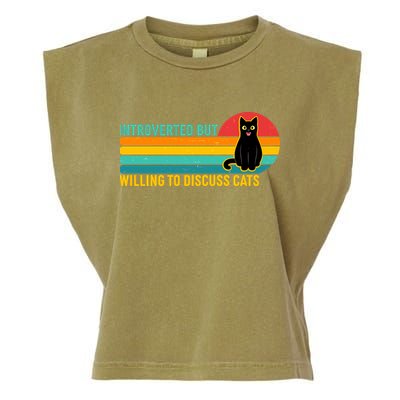 Funny Retro Cat Introverted But Willing To Discuss Cats Garment-Dyed Women's Muscle Tee