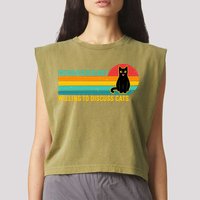 Funny Retro Cat Introverted But Willing To Discuss Cats Garment-Dyed Women's Muscle Tee