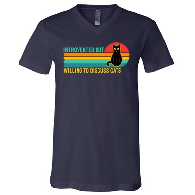 Funny Retro Cat Introverted But Willing To Discuss Cats V-Neck T-Shirt