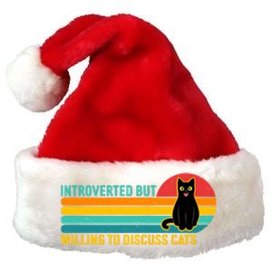 Funny Retro Cat Introverted But Willing To Discuss Cats Premium Christmas Santa Hat