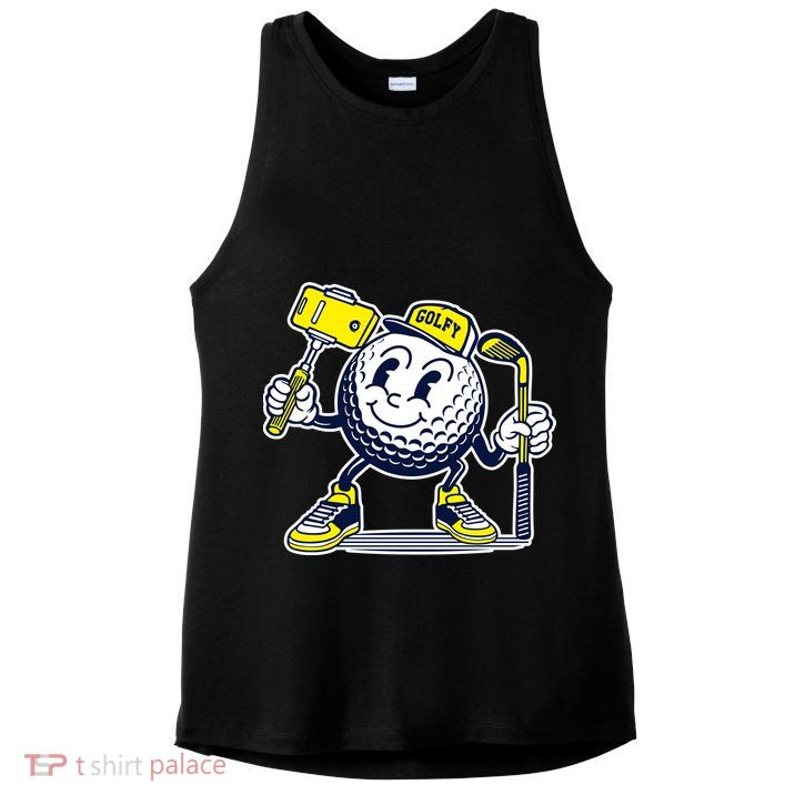 Funny Retro Cartoon Golf Ball Taking Selfie Ladies PosiCharge Tri-Blend Wicking Tank