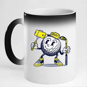 Funny Retro Cartoon Golf Ball Taking Selfie 11oz Black Color Changing Mug