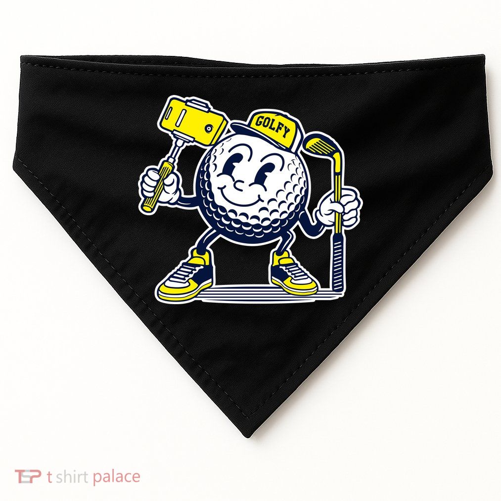 Funny Retro Cartoon Golf Ball Taking Selfie USA-Made Doggie Bandana
