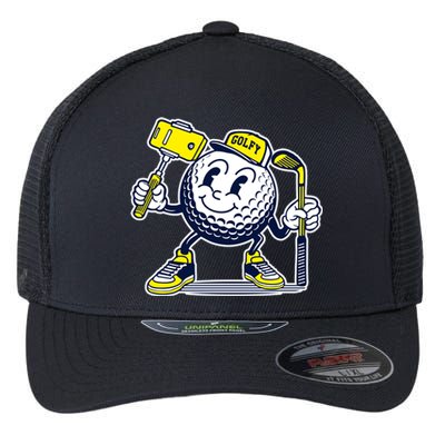 Funny Retro Cartoon Golf Ball Taking Selfie Flexfit Unipanel Trucker Cap