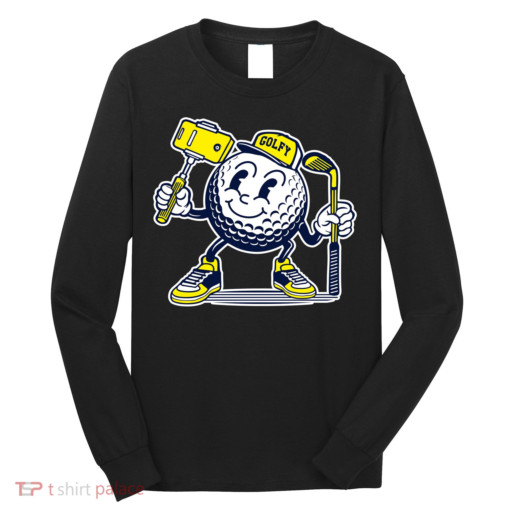 Funny Retro Cartoon Golf Ball Taking Selfie Long Sleeve Shirt