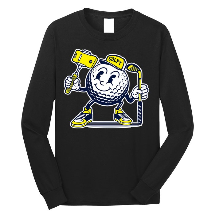Funny Retro Cartoon Golf Ball Taking Selfie Long Sleeve Shirt