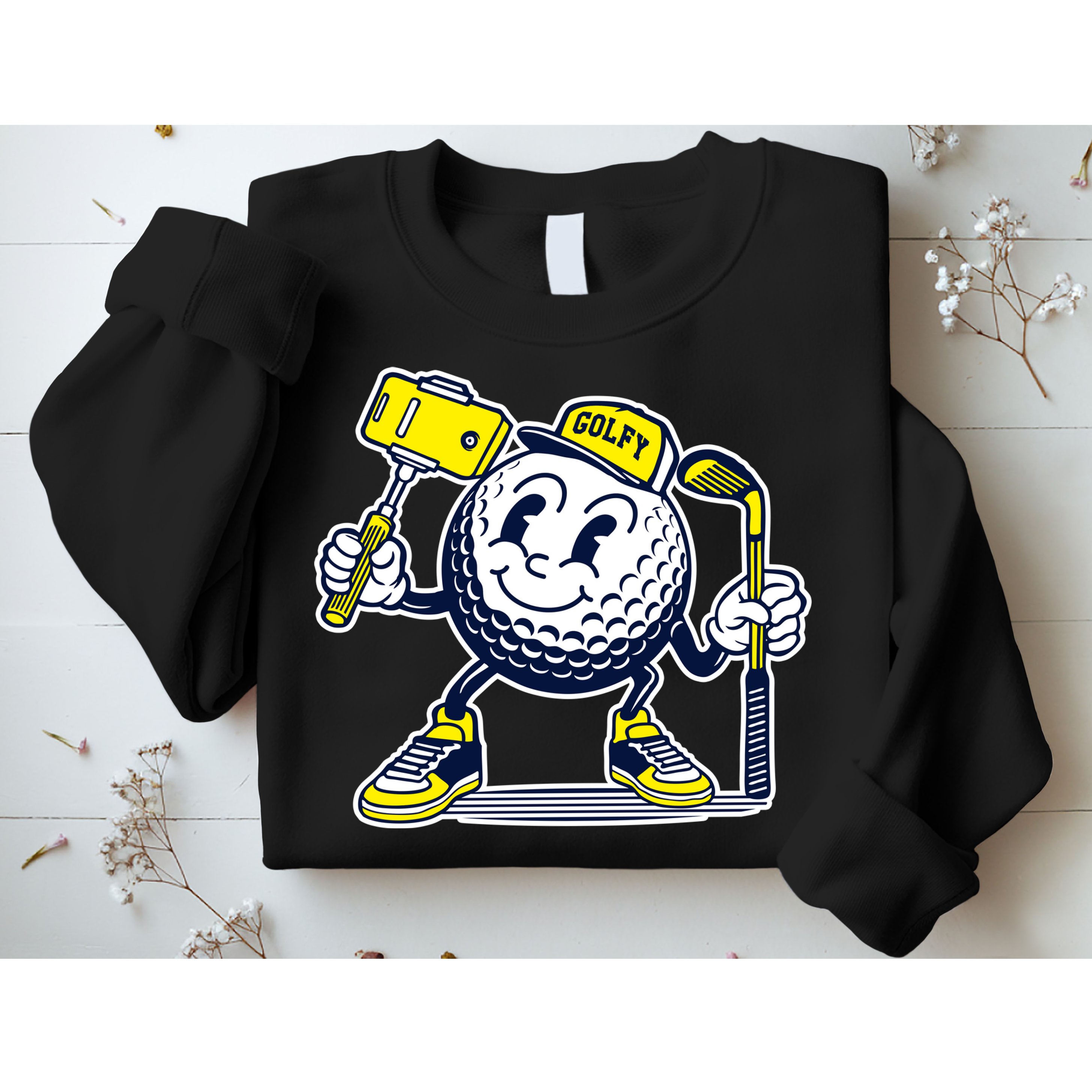 Funny Retro Cartoon Golf Ball Taking Selfie Sweatshirt