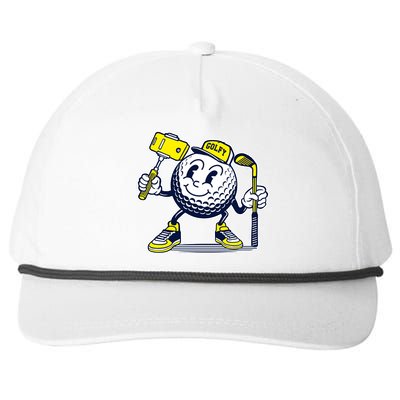 Funny Retro Cartoon Golf Ball Taking Selfie Snapback Five-Panel Rope Hat