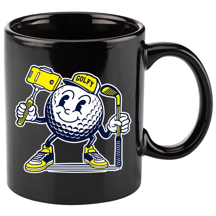 Funny Retro Cartoon Golf Ball Taking Selfie 11oz C Handle Ceramic Mug