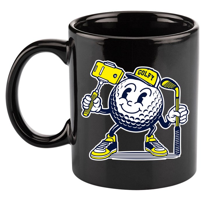 Funny Retro Cartoon Golf Ball Taking Selfie 11oz C Handle Ceramic Mug