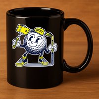 Funny Retro Cartoon Golf Ball Taking Selfie 11oz C Handle Ceramic Mug