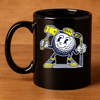 Funny Retro Cartoon Golf Ball Taking Selfie 11oz C Handle Ceramic Mug