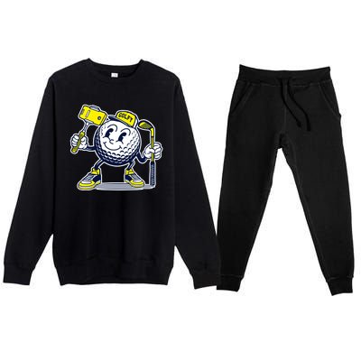 Funny Retro Cartoon Golf Ball Taking Selfie Premium Crewneck Sweatsuit Set