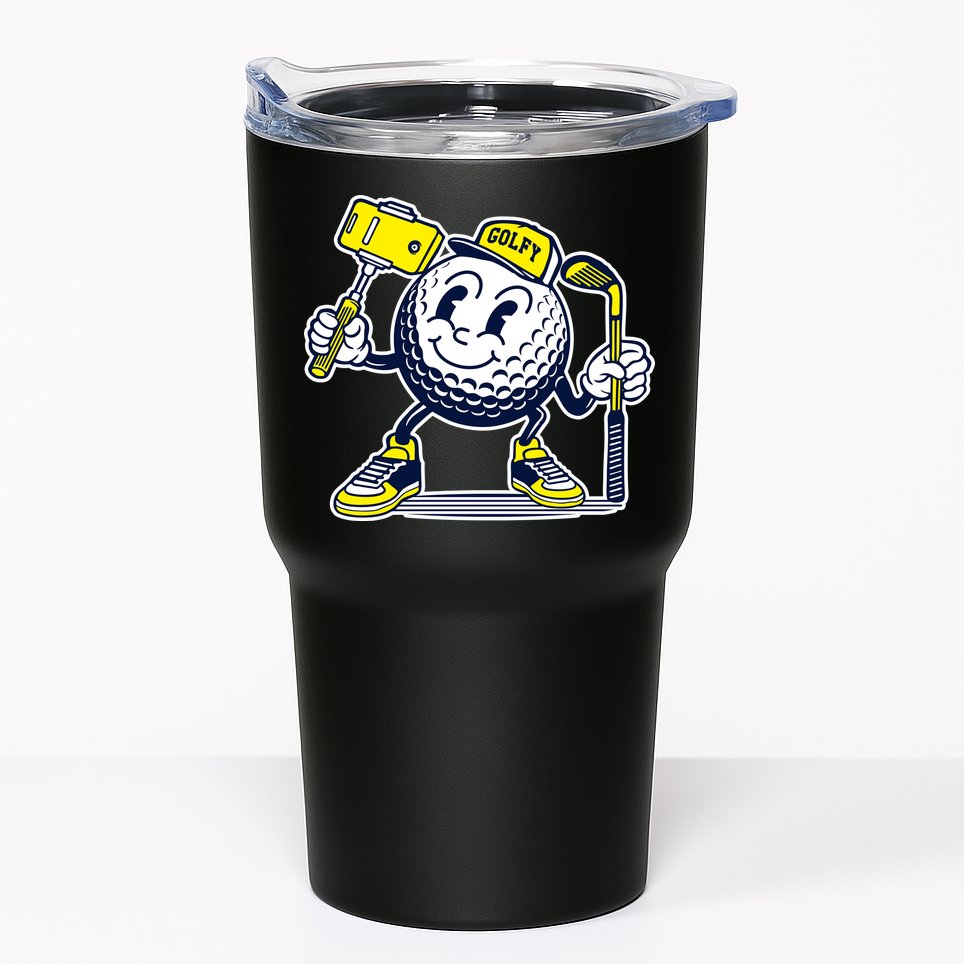 Funny Retro Cartoon Golf Ball Taking Selfie Tumbler