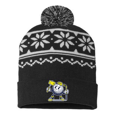 Funny Retro Cartoon Golf Ball Taking Selfie USA-Made Snowflake Beanie